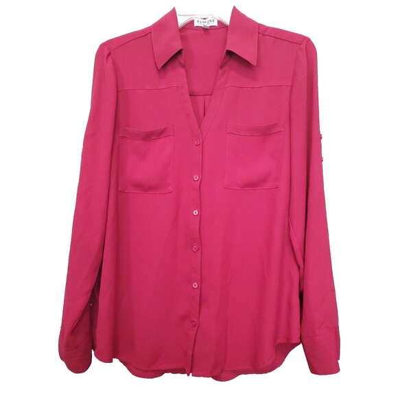 Express The Portofino Shirt Red Roll-Tab Sleeve Button-Up Shirt Size Medium - Picture 1 of 6